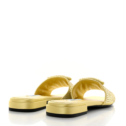 Prada Satin Crystal Logo 10mm Slide Sandals 35.5 Ananas 4 of 8