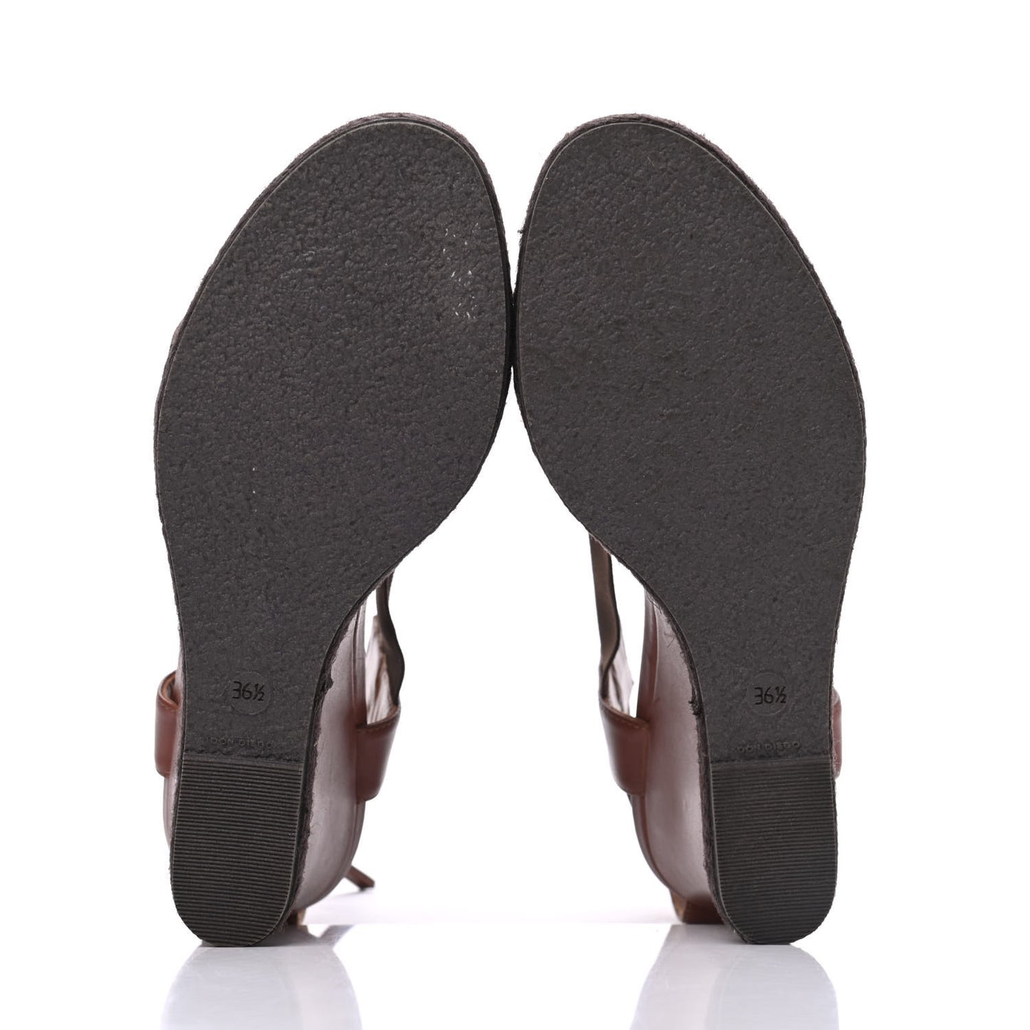 Calfskin Elastic T-Strap Wedge Sandals 36.5 Tobacco