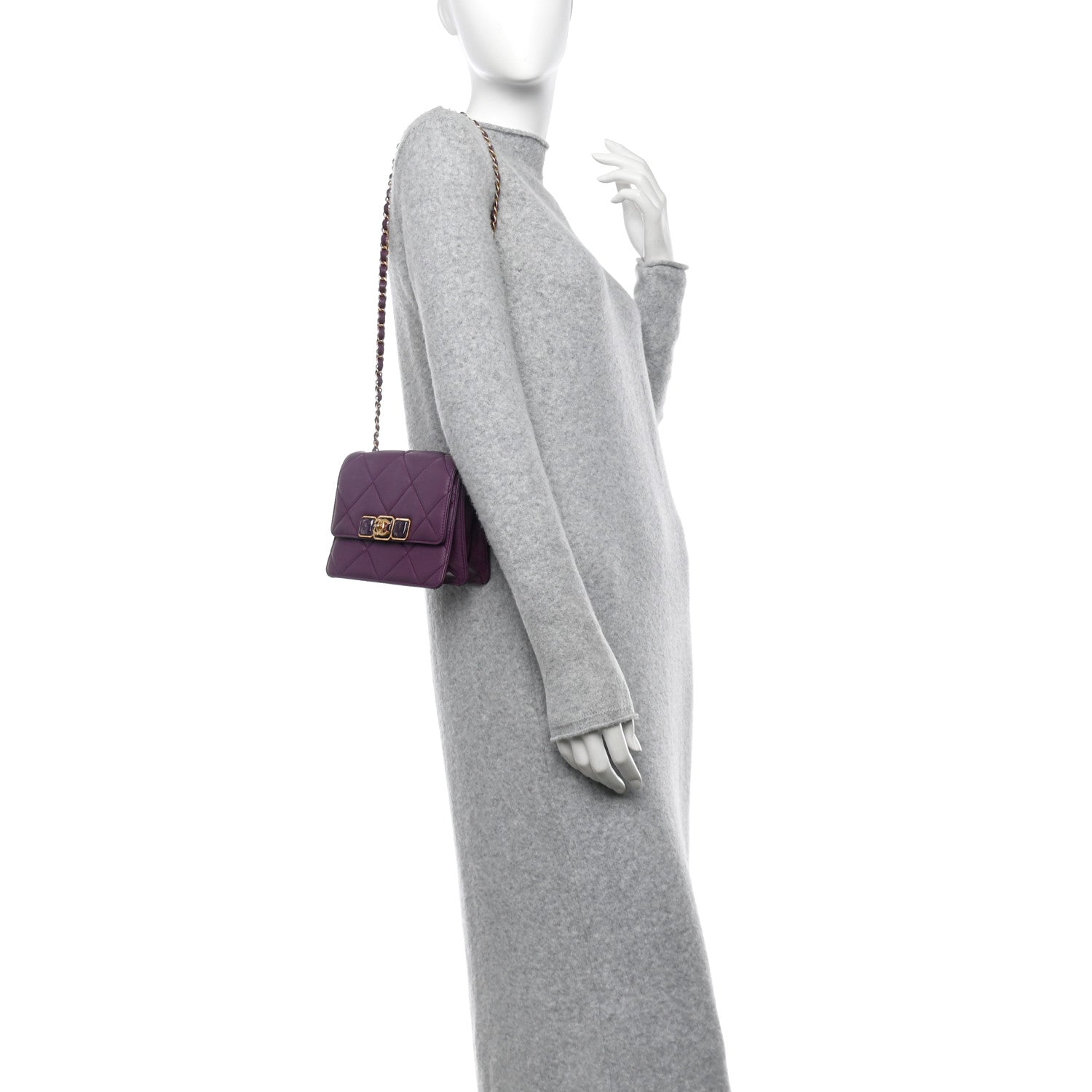 Chanel Calfskin Resin Quilted Mini Flap Purple 2 of 12