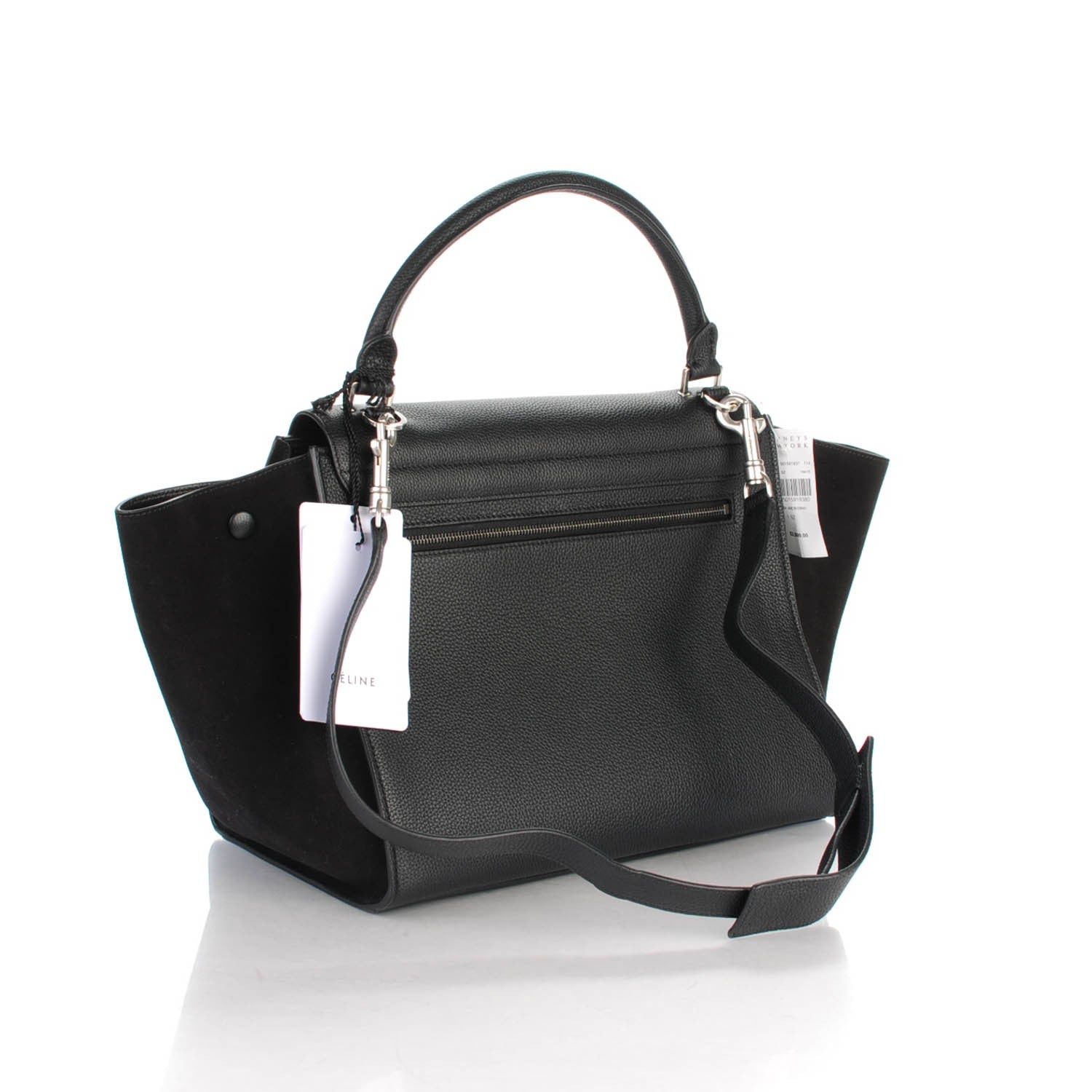 Celine Drummed Calfskin Suede Medium Trapeze Black 3 of 7