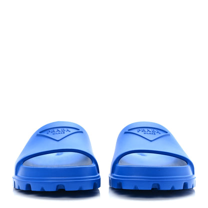 Prada EVA Rubber Triangle Logo Embossed Womens Lug Sole 20mm Slide Sandals 39 Azzurro 2 of 8
