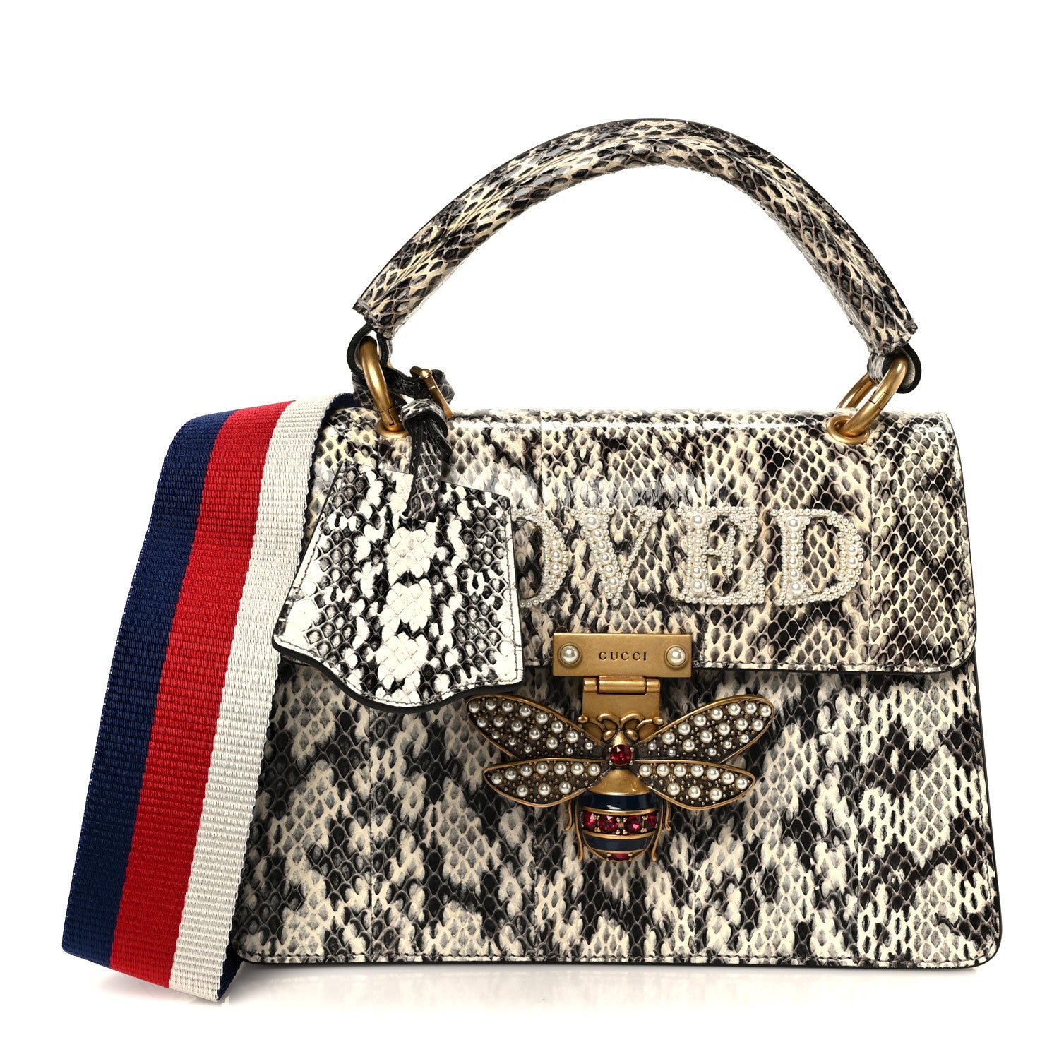 Gucci Snakeskin Sylvie Web Small Queen Margaret Top Handle Bag Roccia Natural 1 of 11