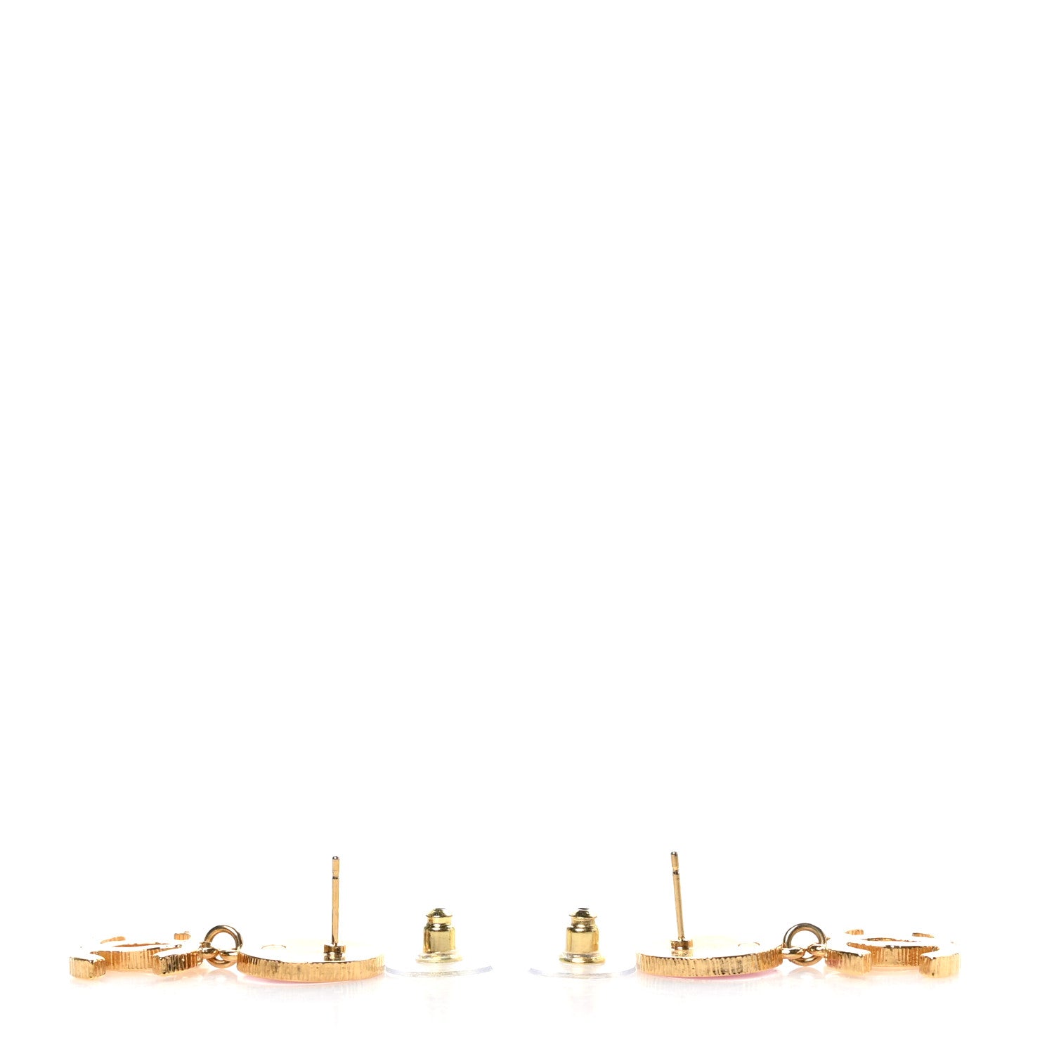 Chanel Metal Resin Disc CC Drop Earrings Gold Pink 3 of 5
