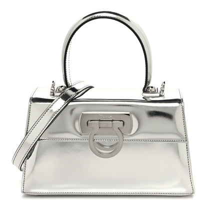 Salvatore Ferragamo Metallic Calfskin Small Iconic Top Handle Bag Argento 1 of 10