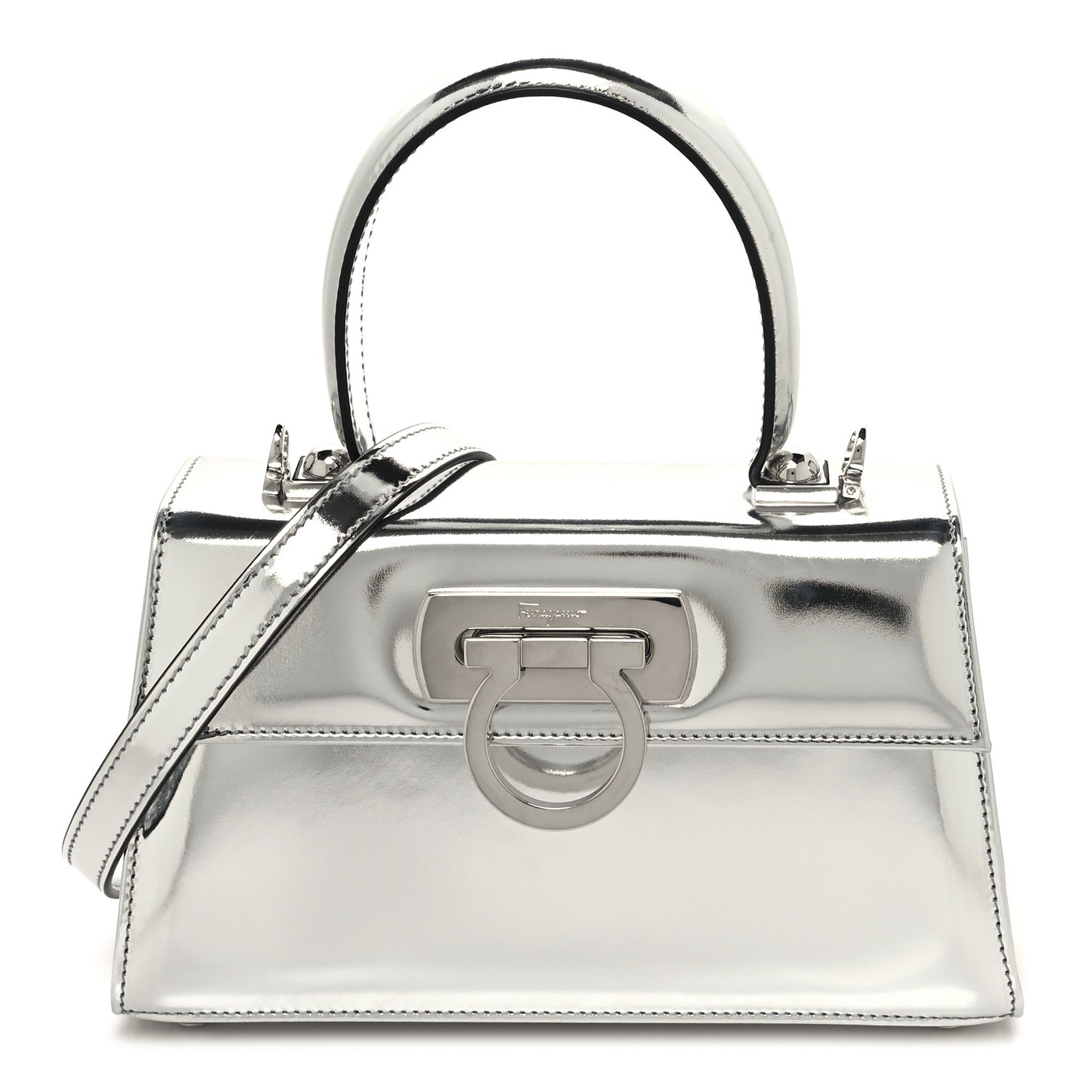 Metallic Calfskin Small Iconic Top Handle Bag Argento