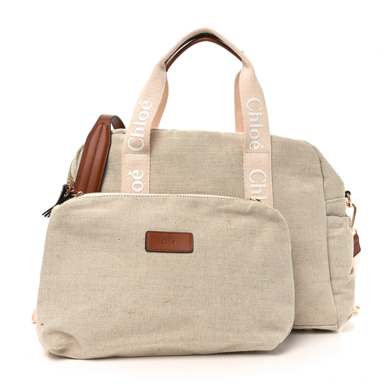 Chloe Canvas Denim Woody Diaper Bag Beige Pink 3 of 10