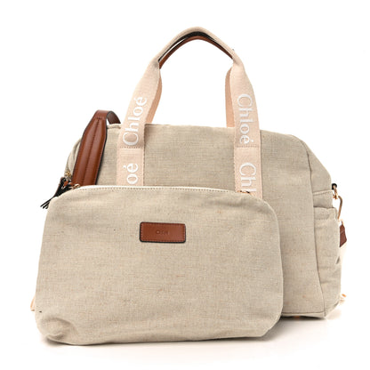 Chloe Canvas Denim Woody Diaper Bag Beige Pink 3 of 10