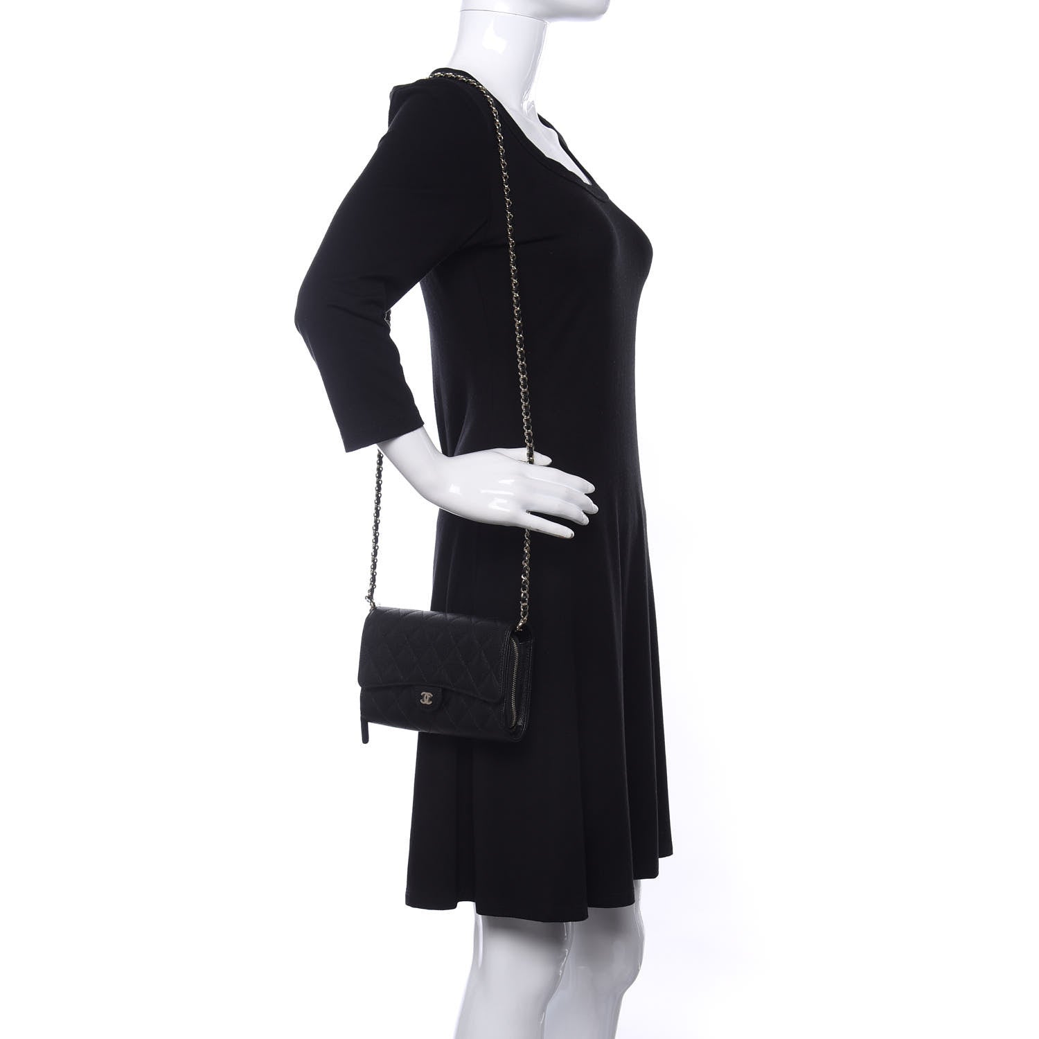 Chanel Caviar Quilted Flap Phone Holder With Chain Black 2 of 12