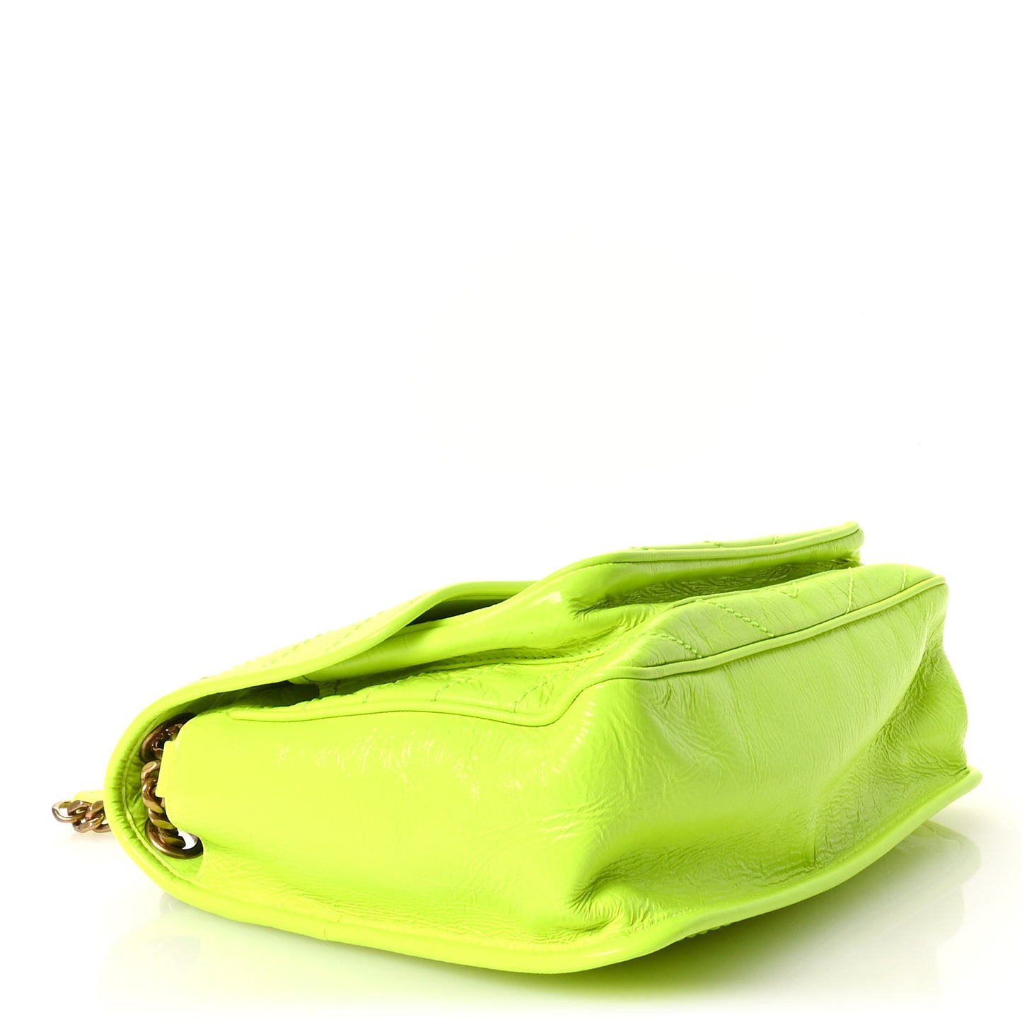Crinkled Calfskin Matelasse Monogram Medium Niki Chain Satchel Neon Yellow