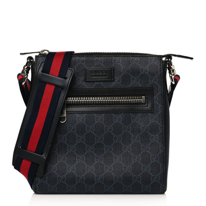 Gucci GG Supreme Monogram Web Small Flat Messenger Bag Black Grey 1 of 12