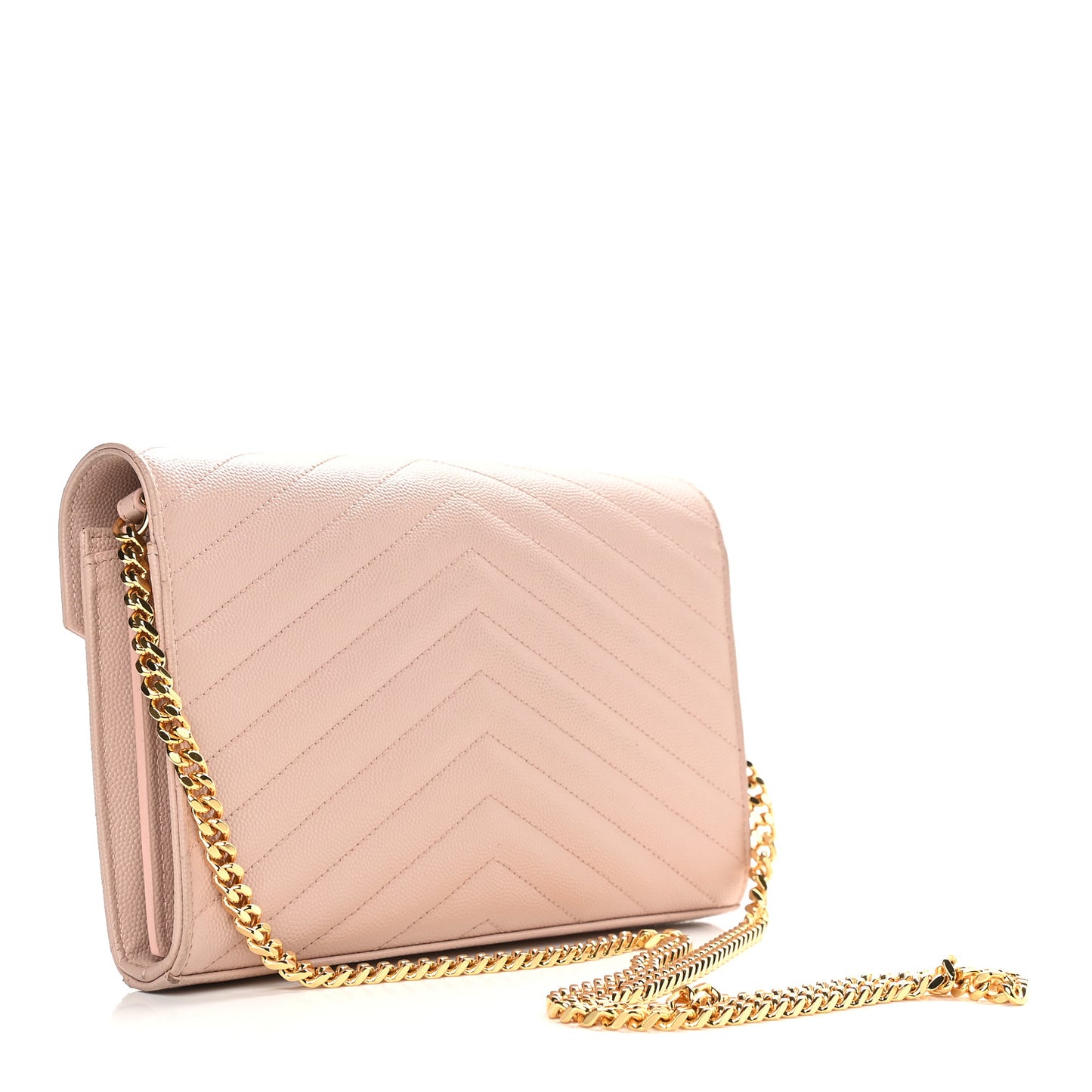 Grain De Poudre Matelasse Chevron Monogram Chain Wallet Pale Pink
