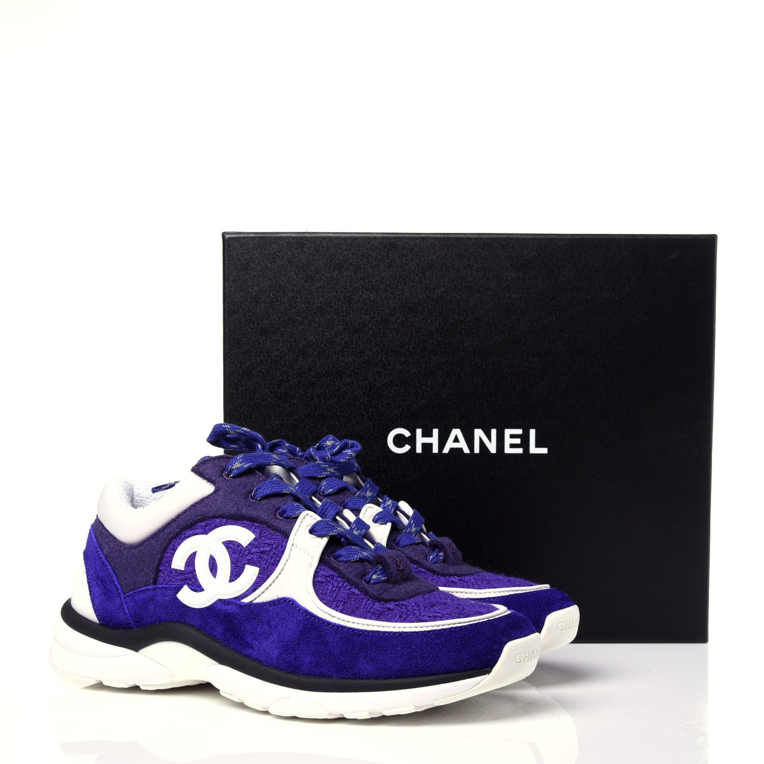 Chanel Suede Tweed Felt CC Sneakers 39 Purple 10 of 10