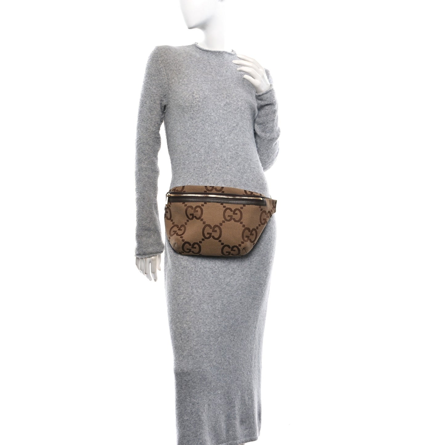 Monogram Jumbo GG Textured Dollar Calfskin Web Belt Bag Camel Ebony New Acero