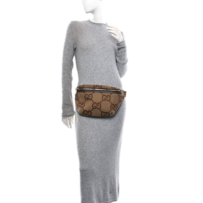 Gucci Monogram Jumbo GG Textured Dollar Calfskin Web Belt Bag Camel Ebony New Acero 2 of 10