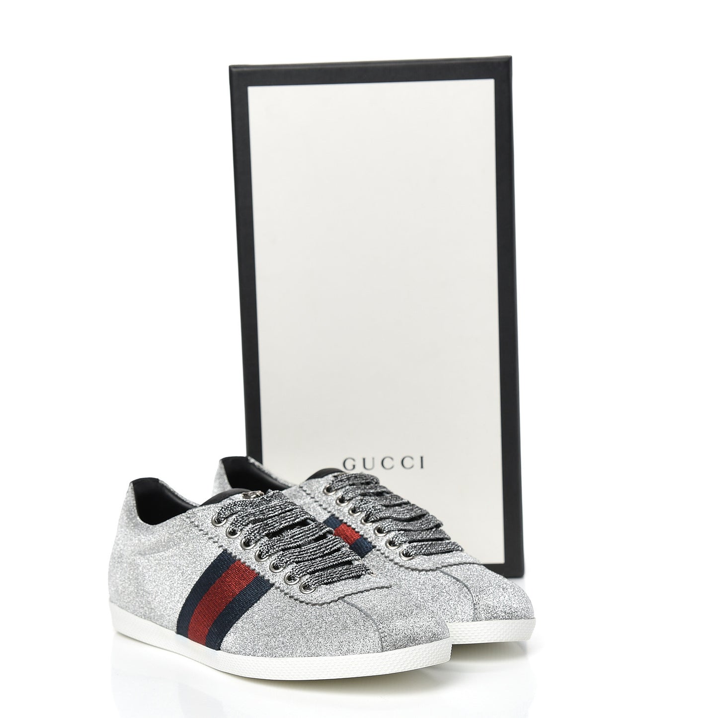 Glitter Fabric Studded Web Sneakers 36 Silver