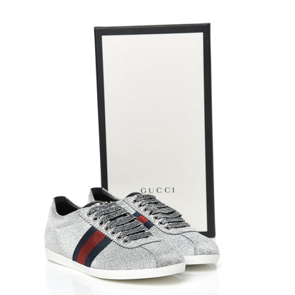 Gucci Glitter Fabric Studded Web Sneakers 36 Silver 8 of 8