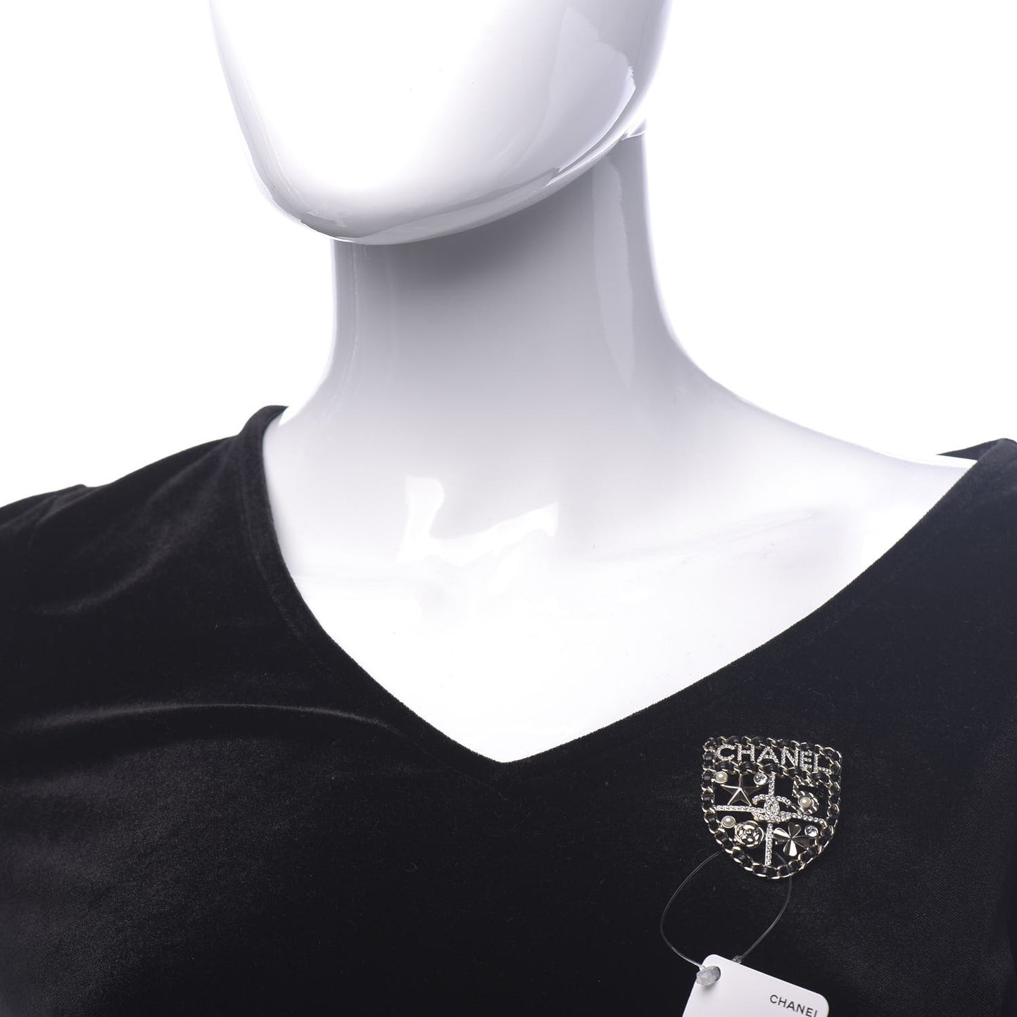 Lambskin Pearl Strass Sergeant Shield Brooch Gold