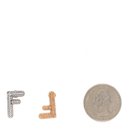 Fendi Metal Crystal FF Stud Earrings Gold Silver 2 of 5