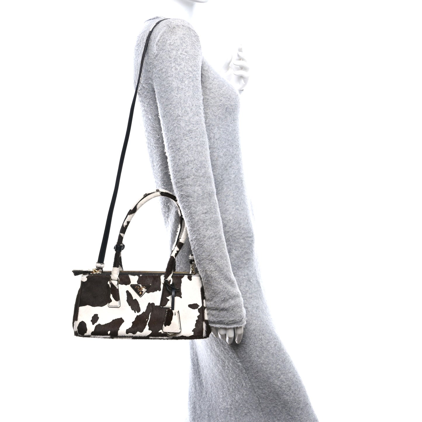Calf Hair Stampata Cow Medium East West Galleria Double Zip Bag White Moro