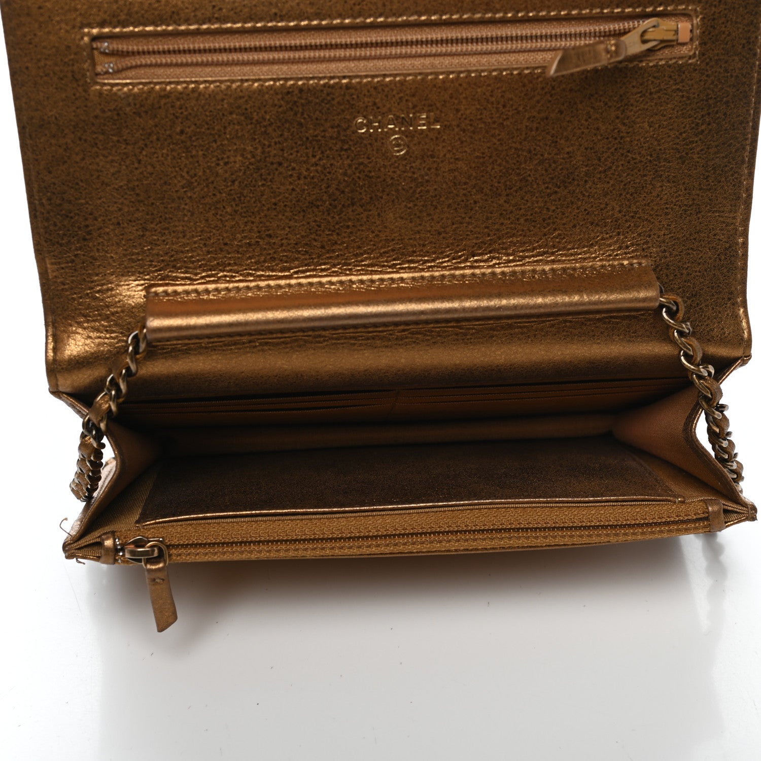 Chanel Metallic Lambskin Timeless Wallet on Chain WOC Gold 5 of 12