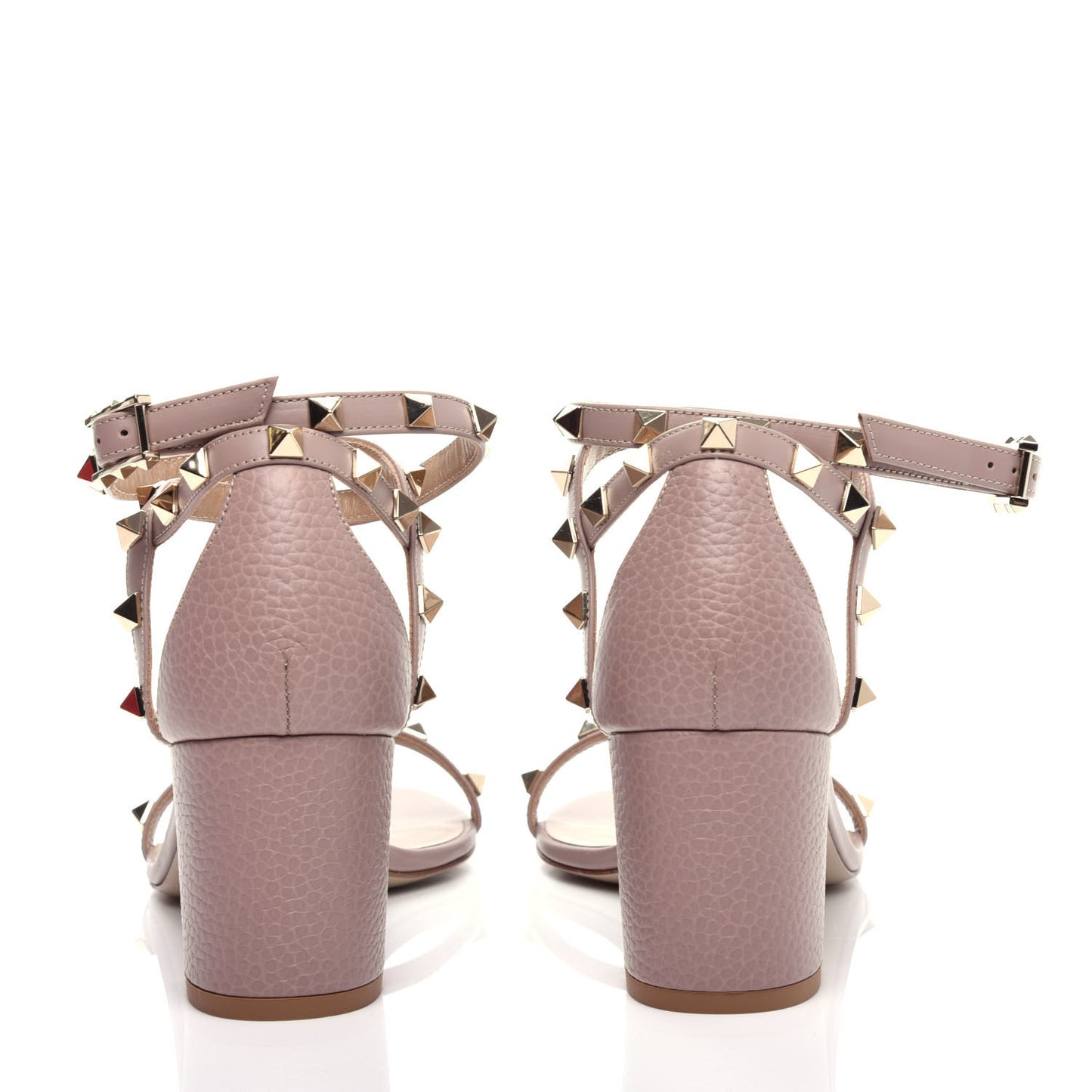 Pebbled Calfskin Rockstud Ankle Strap 60mm Sandals 39.5 Poudre