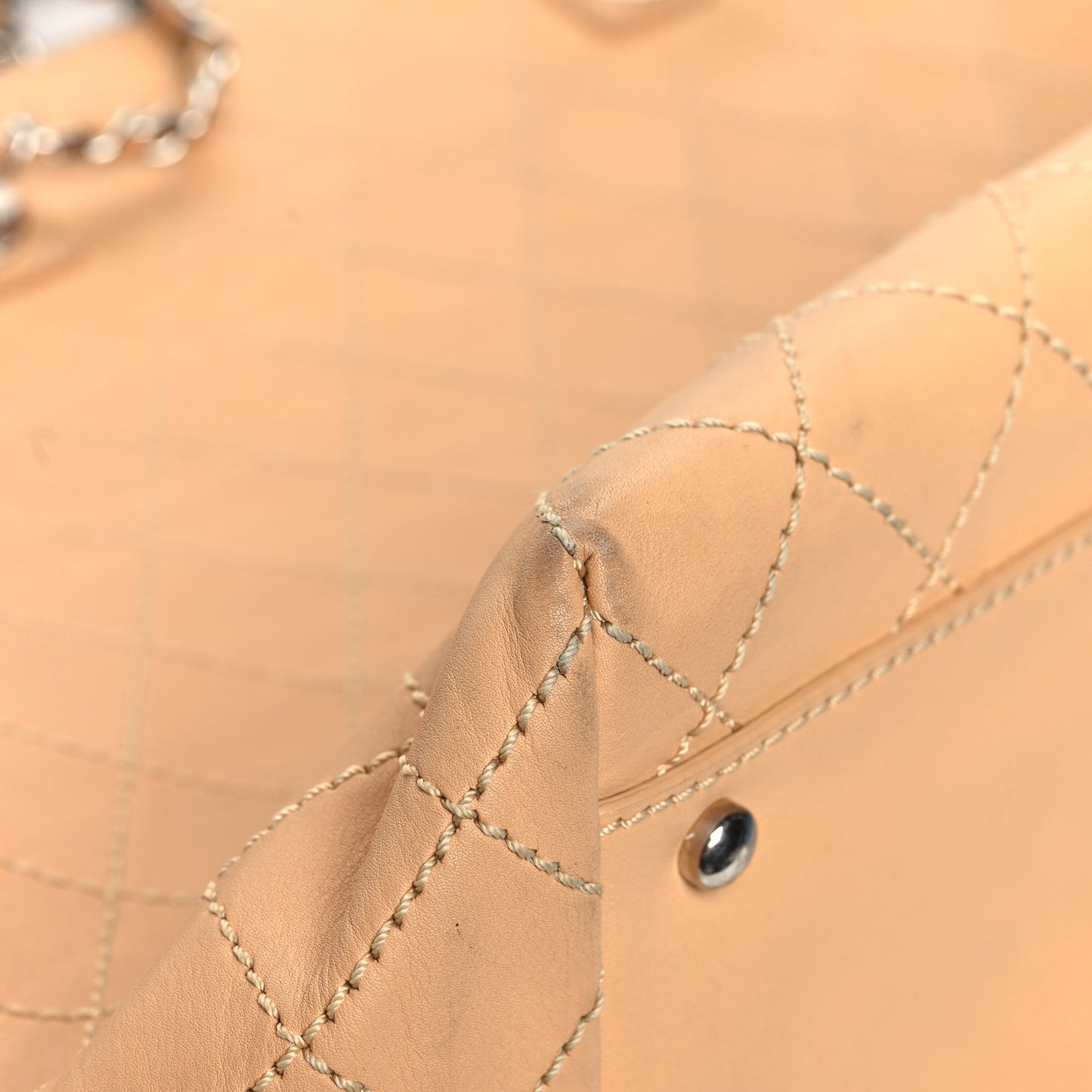 Calfskin Stitched Large Shopping Tote Beige