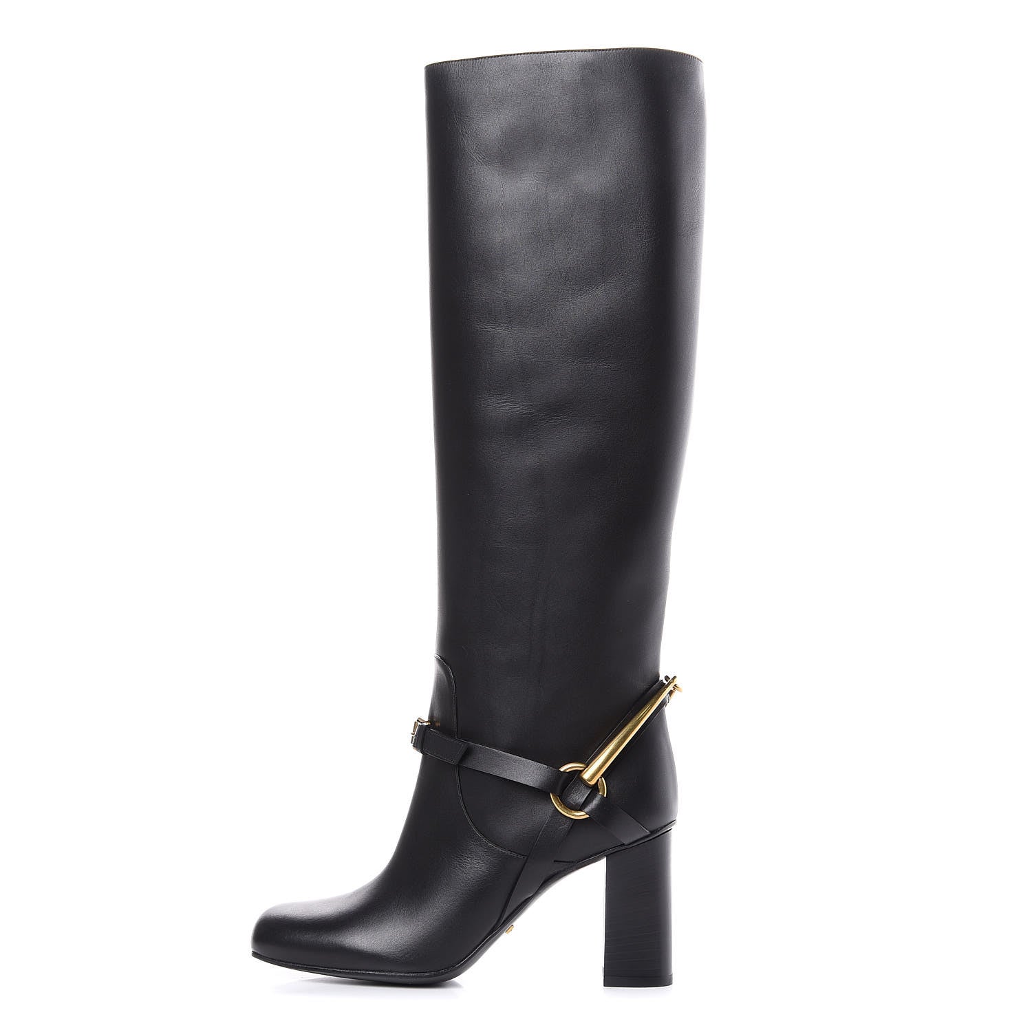Gucci Calfskin Tess Horsebit Tall Boots 35.5 Black 1 of 8