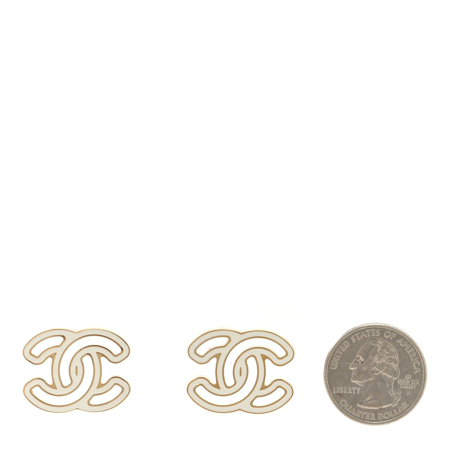 Metal Enamel CC Earrings Gold White