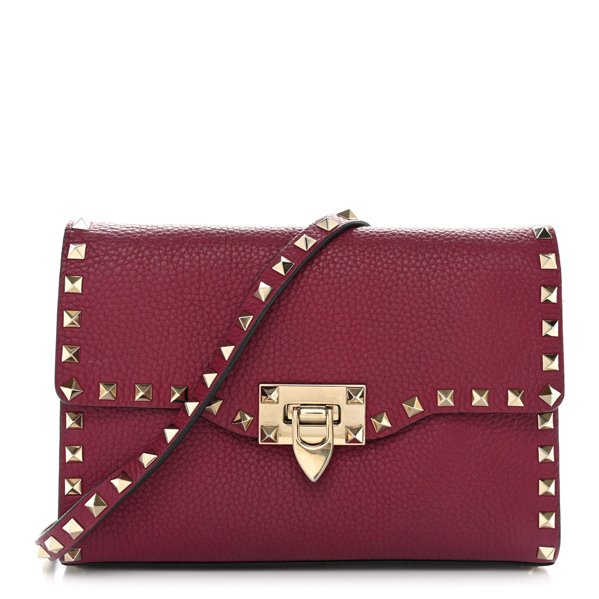 Pebbled Calfskin Medium Rockstud Flip Lock Crossbody Bag Camelia