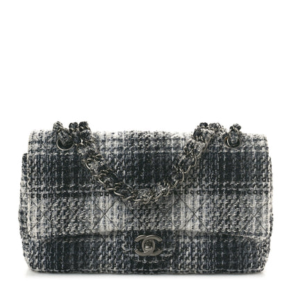 Chanel Tweed Quilted Medium Double Flap Black Grey 1 of 11