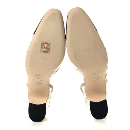 Chanel Tweed Lambskin Cap Toe CC Logo Slingback Pumps 39.5 Ivory Black 6 of 9