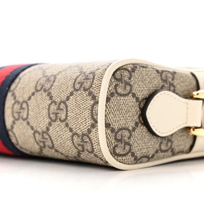 Gucci GG Supreme Monogram Textured Calfskin Web Mini Ophidia Shoulder Bag Beige Ebony Mystic White 10 of 12