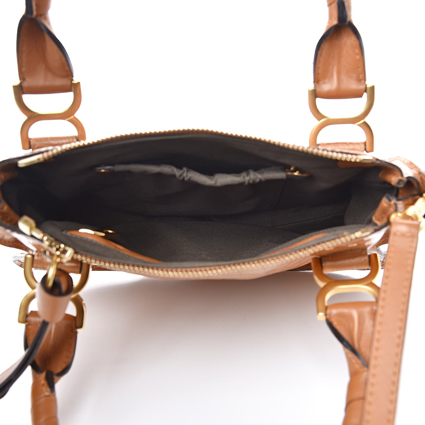 Calfskin Crocodile Embossed Small Marcie Satchel Autumnal Brown