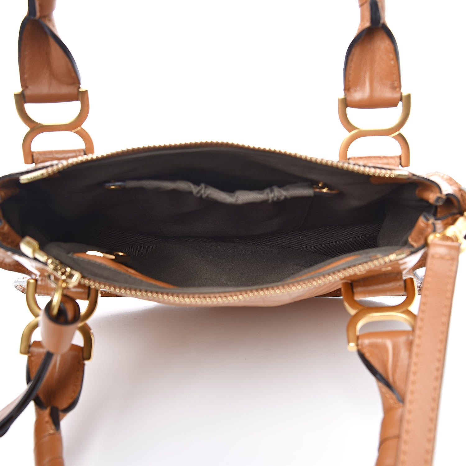 Chloe Calfskin Crocodile Embossed Small Marcie Satchel Autumnal Brown 5 of 11