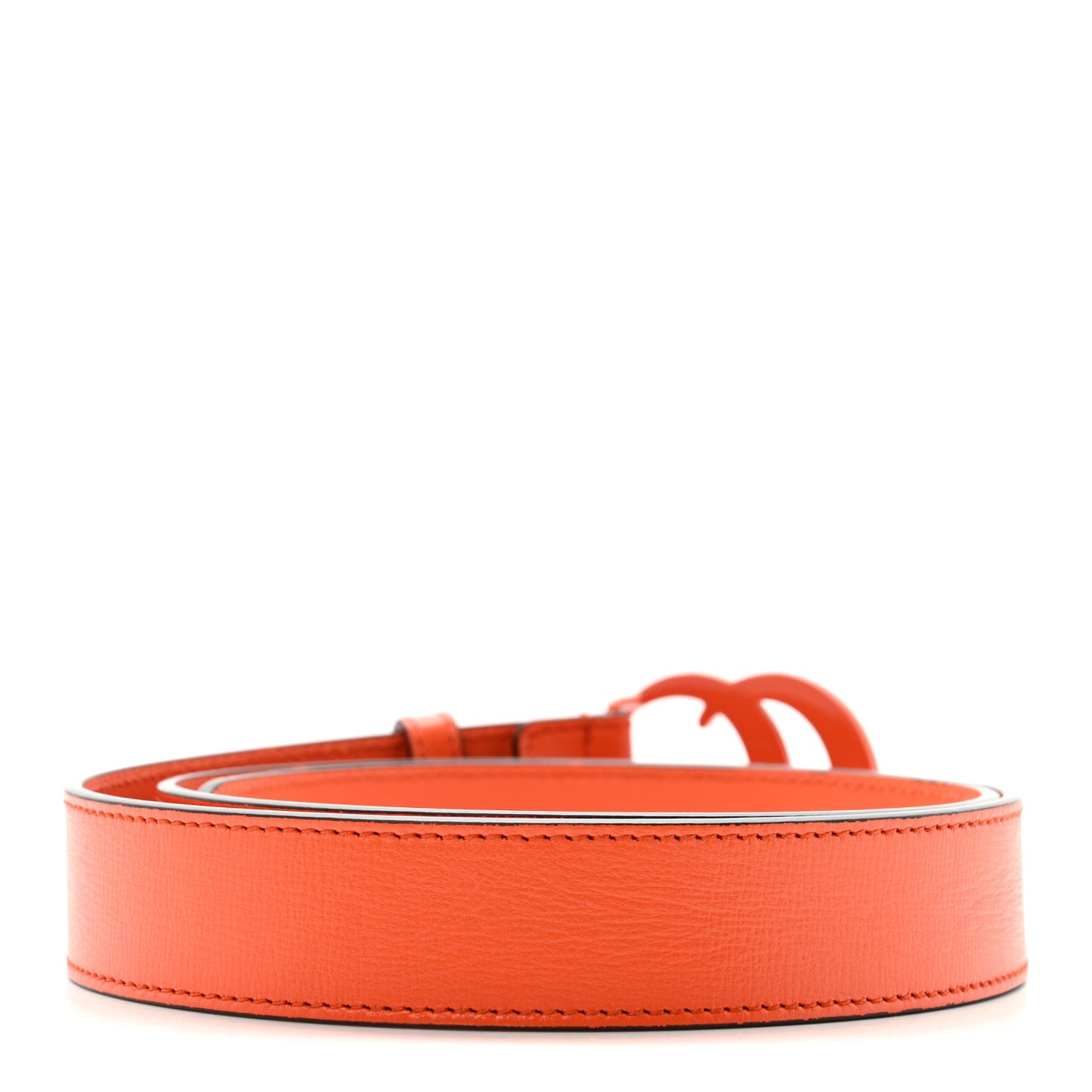 Azalea Calfskin Enamel Monochrome Double G Belt 90 36 Deep Orange