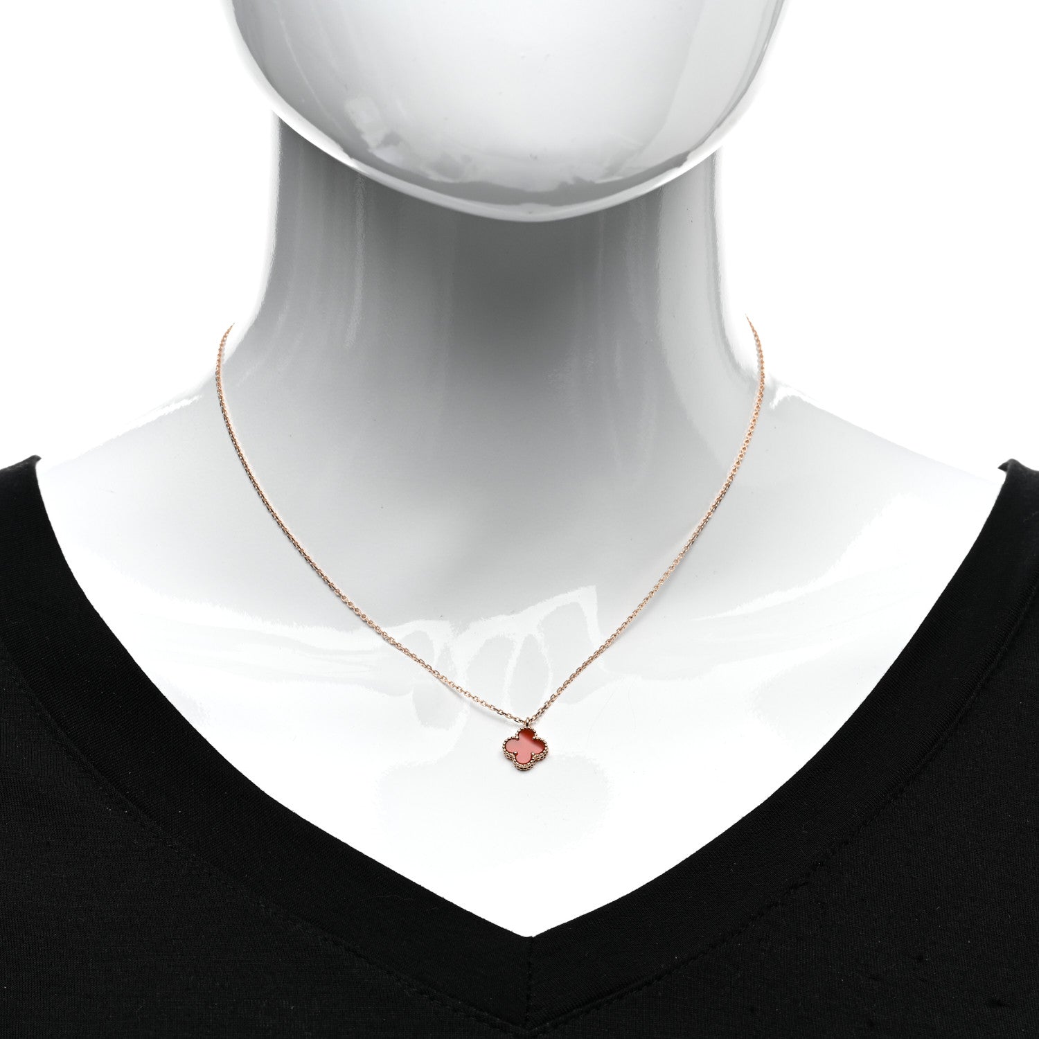 Van Cleef & Arpels 18K Rose Gold Carnelian Sweet Alhambra Pendant Necklace 2 of 6
