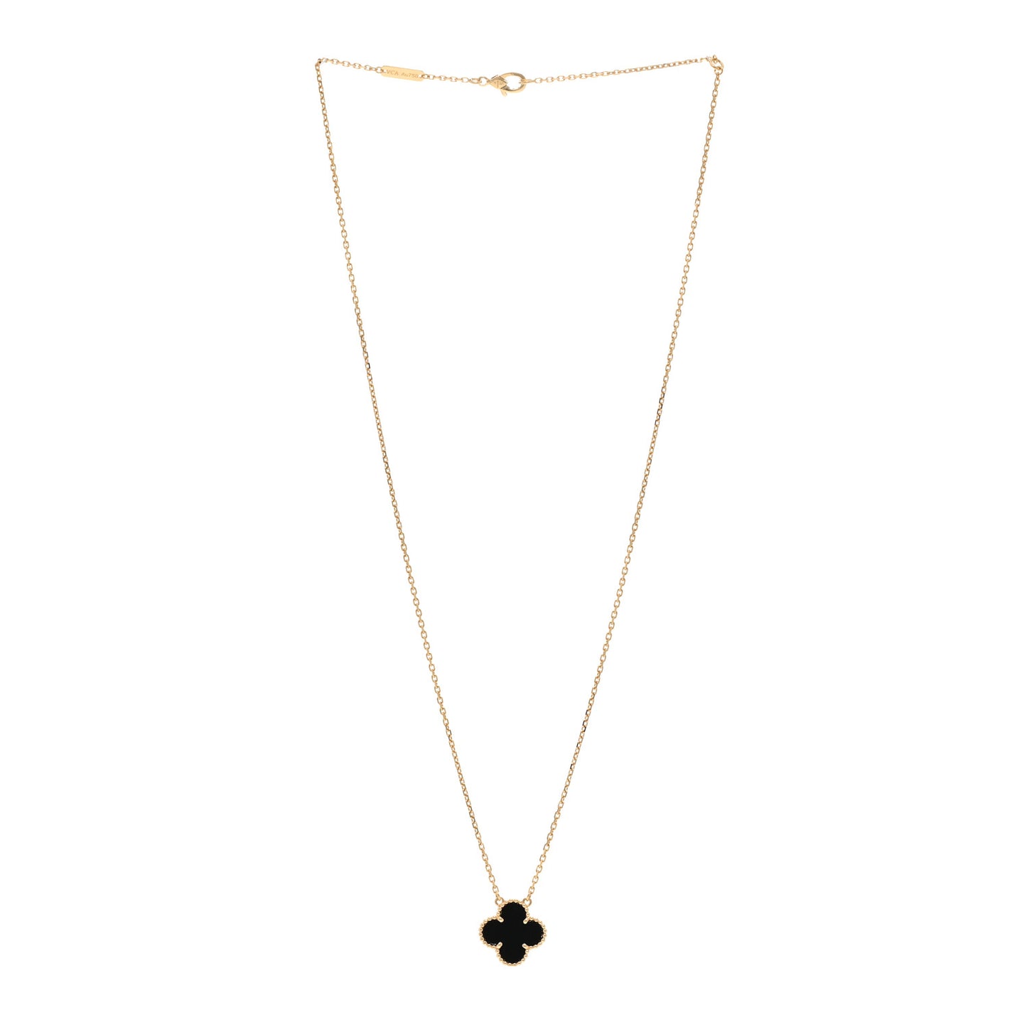 18K Yellow Gold Black Onyx Vintage Alhambra Pendant Necklace