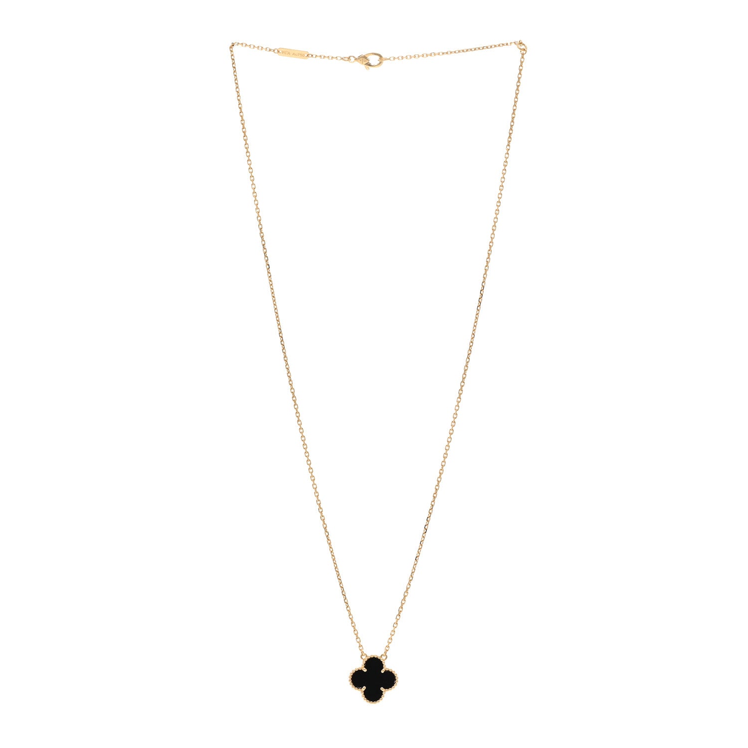Van Cleef & Arpels 18K Yellow Gold Black Onyx Vintage Alhambra Pendant Necklace 3 of 5