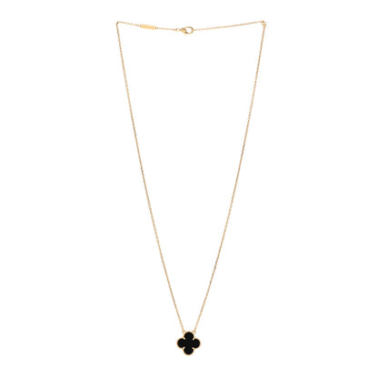 Van Cleef & Arpels 18K Yellow Gold Black Onyx Vintage Alhambra Pendant Necklace 3 of 5