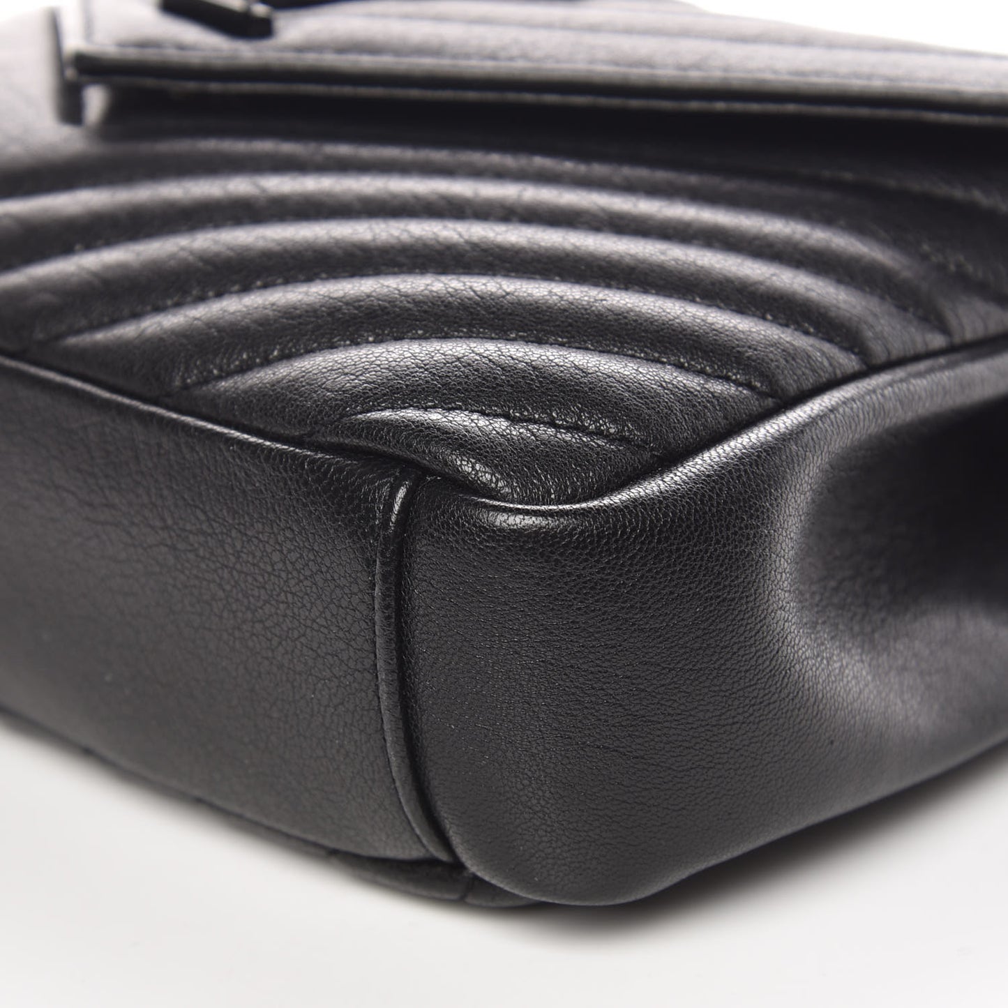 Sheepskin Matelasse Chevron Monogram Medium College Bag Black
