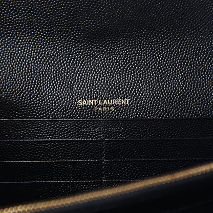 Saint Laurent Grain De Poudre Matelasse Chevron Monogram Flap Wallet Black 5 of 9