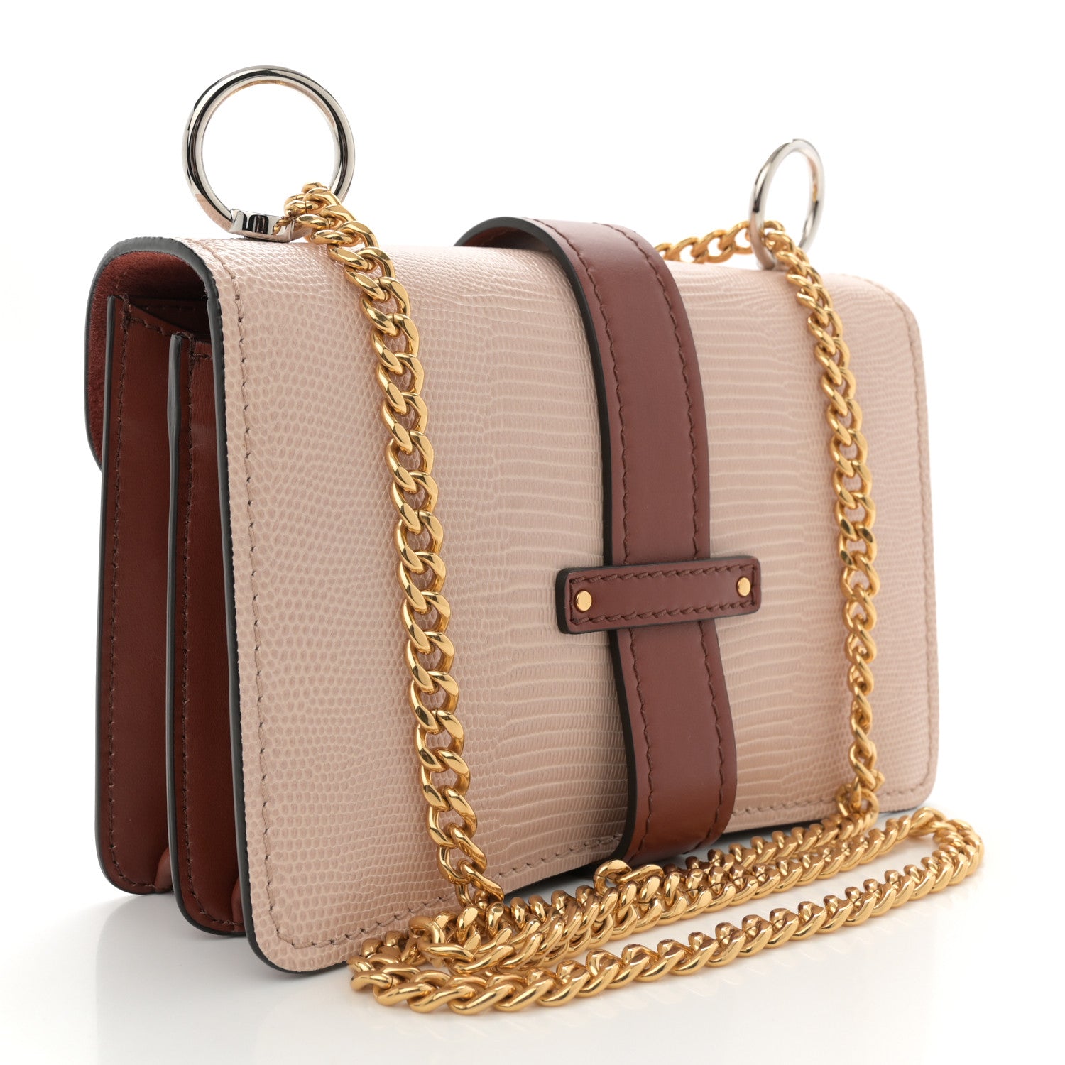 Chloe Calfskin Crocodile Embossed Aby Chain Shoulder Bag Pink Red 3 of 10
