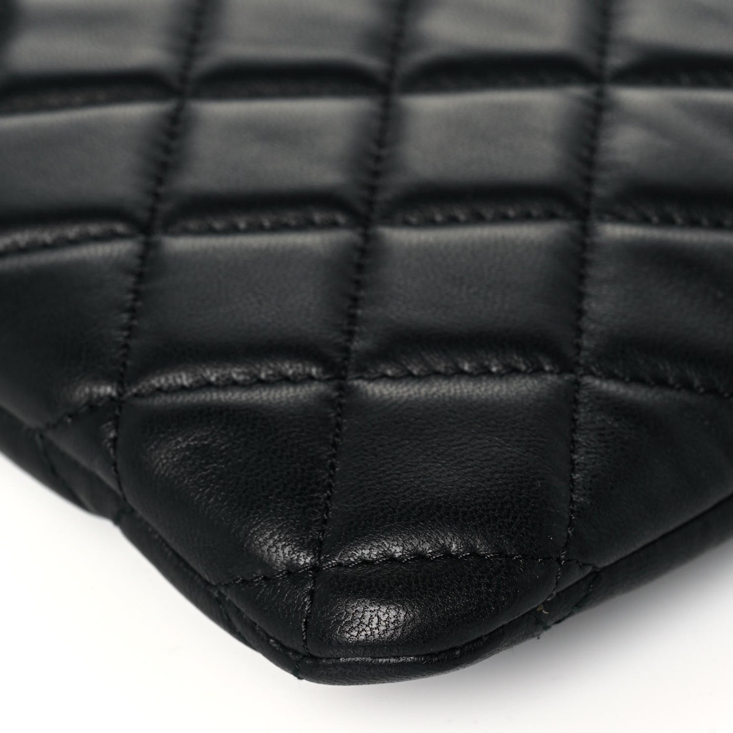 Lambskin Quilted Large Boy Zip Pouch Black