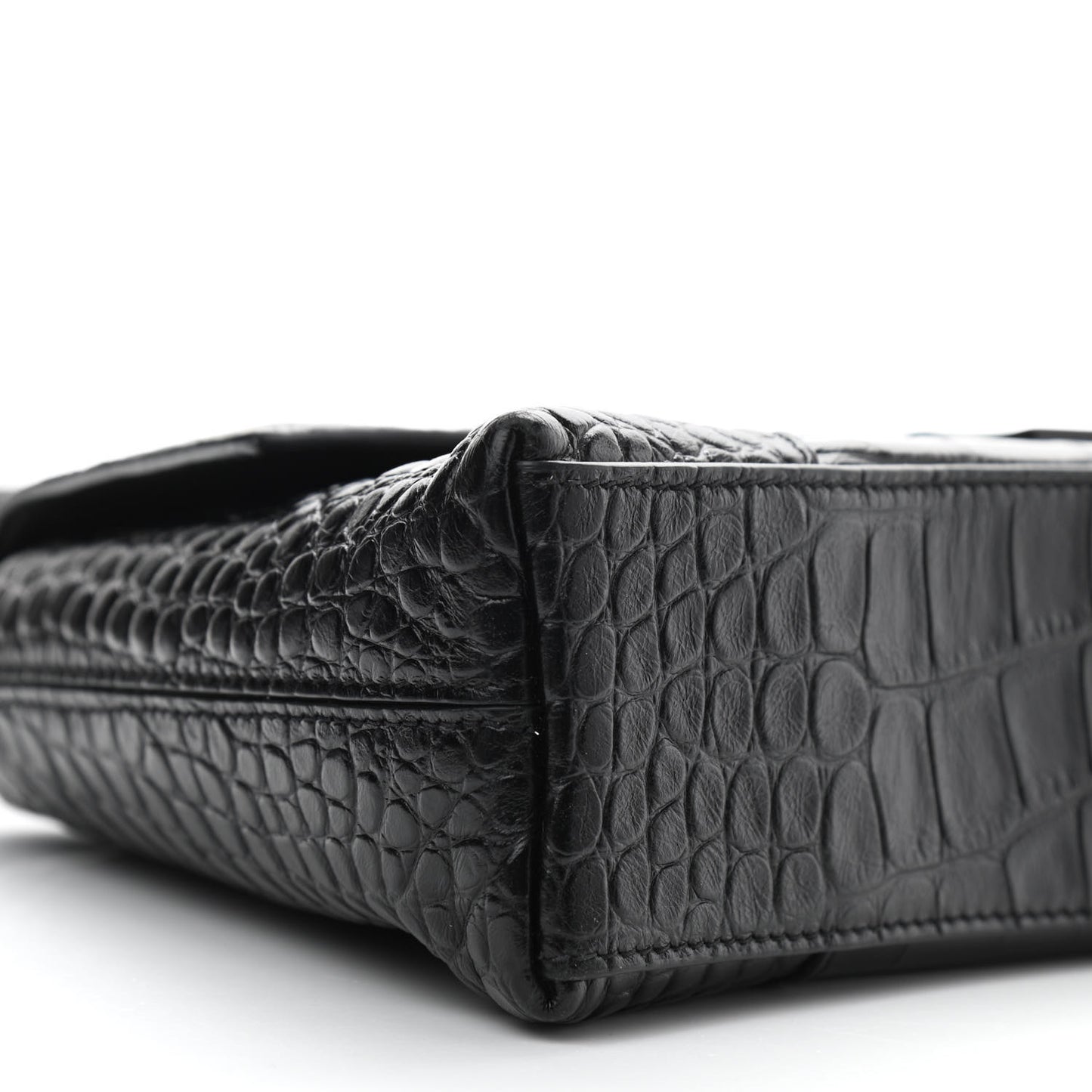 Extra Supple Calfskin Crocodile Embossed Monochrome XS Downtown Shoulder Bag Black