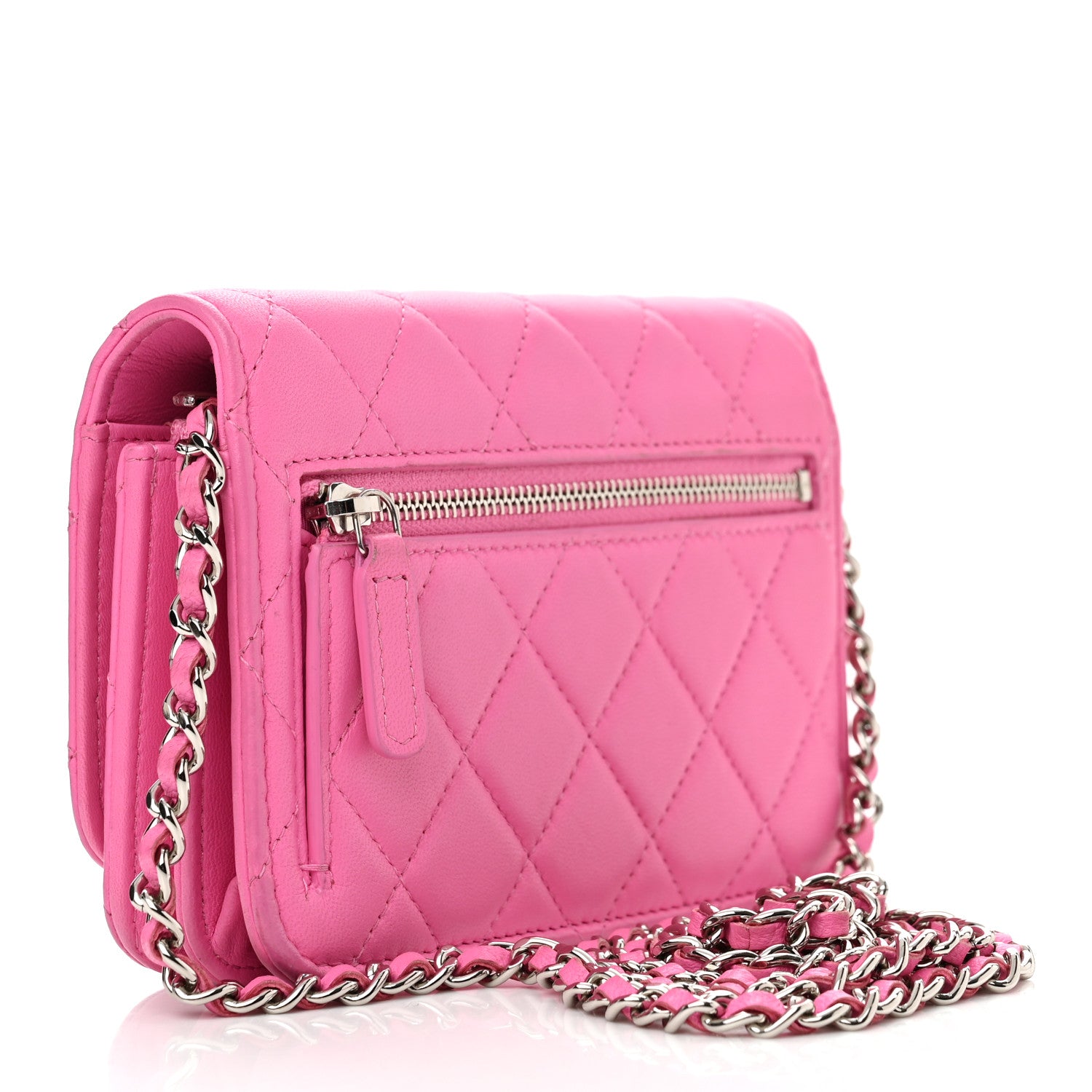 Chanel Lambskin Quilted Mini Wallet On Chain WOC Pink 3 of 12