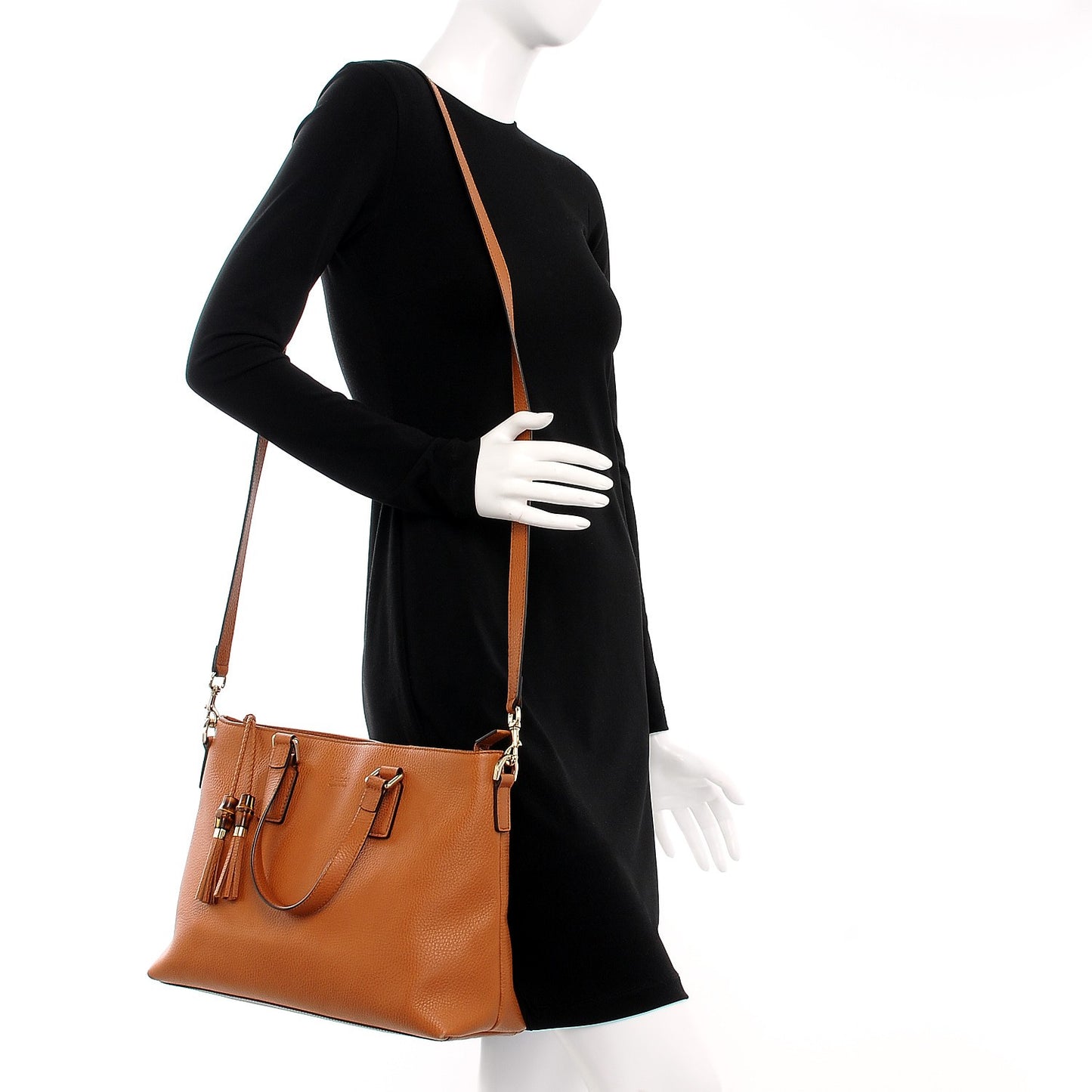 Calfskin Bamboo Tassel Top Handle Tote Brown