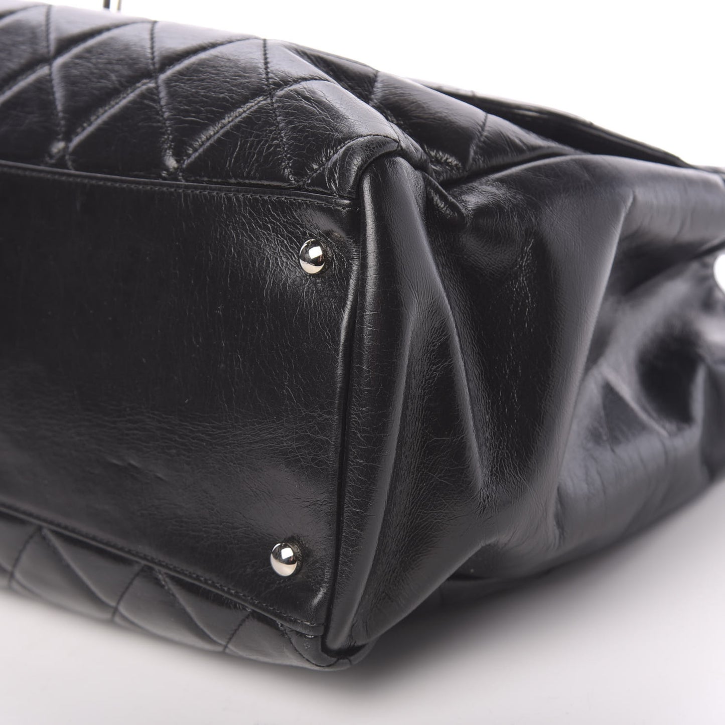 Glazed Calfskin Quilted Large CC Delivery Tote Black