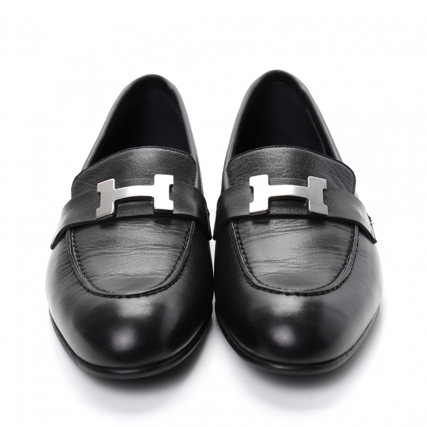 Hermes Goatskin Womens Paris Loafers 37.5 Black 2 of 10