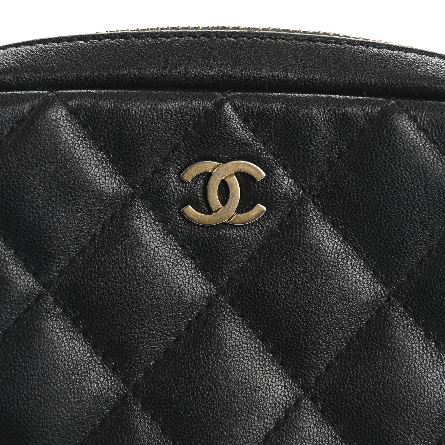 Lambskin Quilted Small Curvy Pouch Cosmetic Case Black