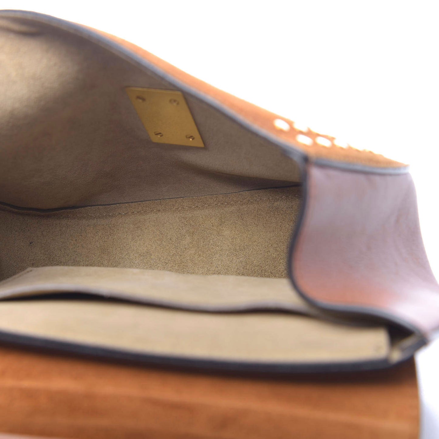 Suede Smooth Calfskin Studded Drew Shoulder Bag Caramel